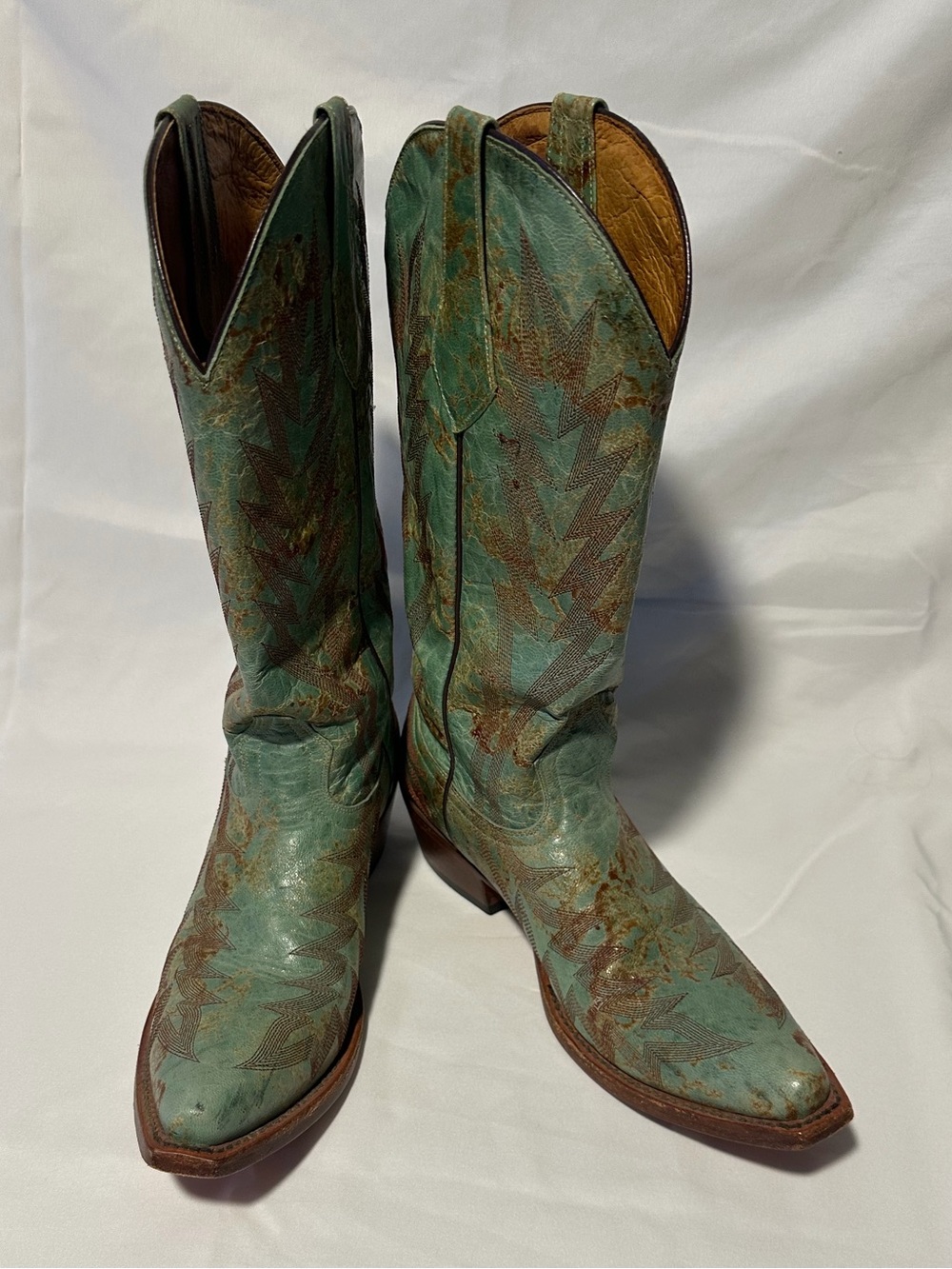Brown Embossed “distressed” Leather Cowboy Boots